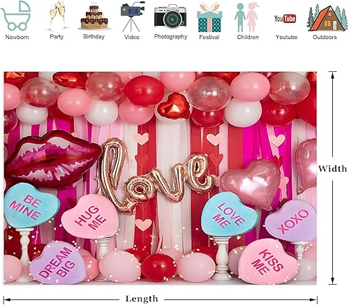 Miniatura 3 de Caheansi Telón de fondo de 10 x 8 pies para el día de San Valentín, corazones de conversación de caramelos, cinta de globos, fondo de fotografía