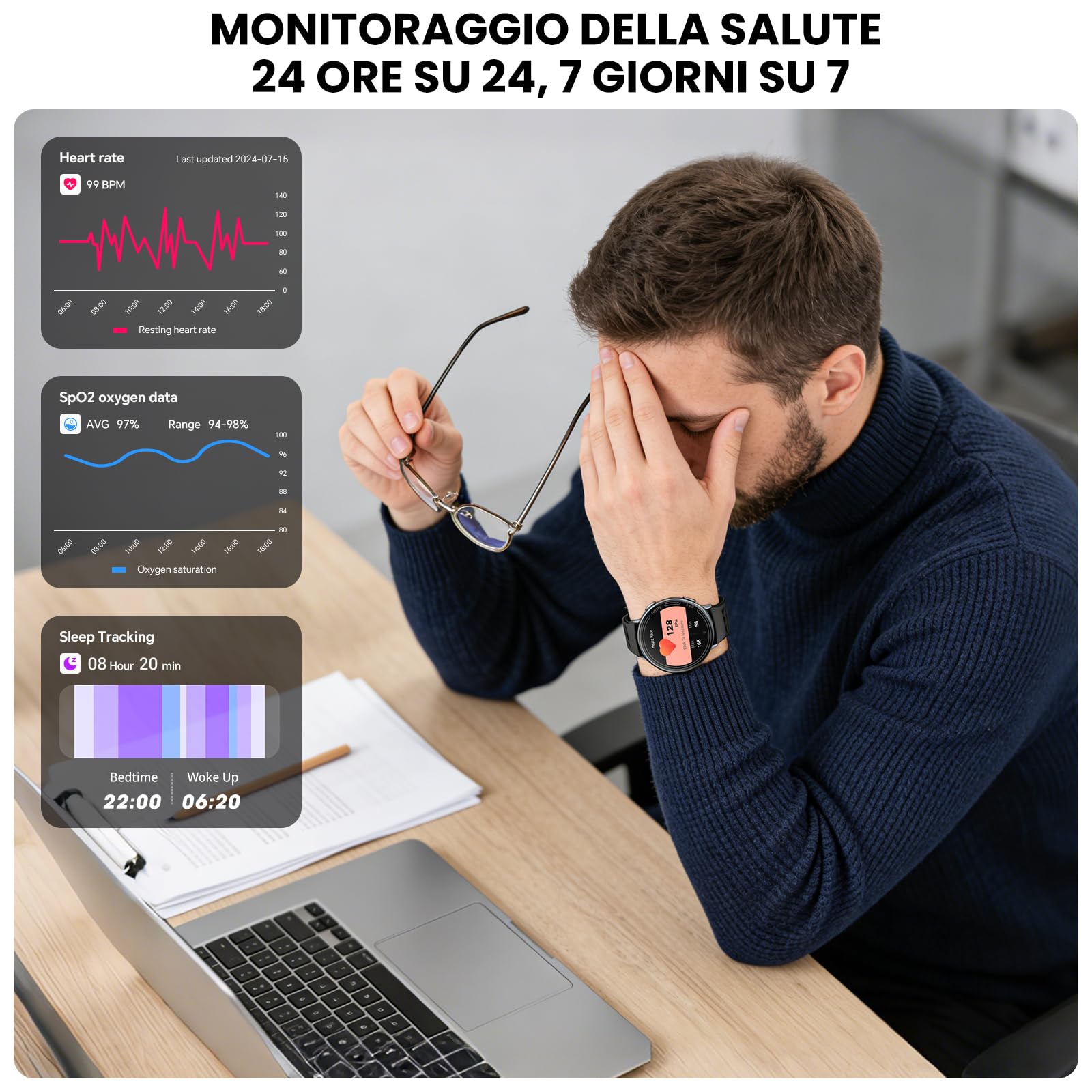 Orologio intelligente GPS per uomini e donne, schermo HD da 1,39 pollici, supporto per le chiamate, diverse modalità di movimento, compatibile con Android e iOS (Nero)