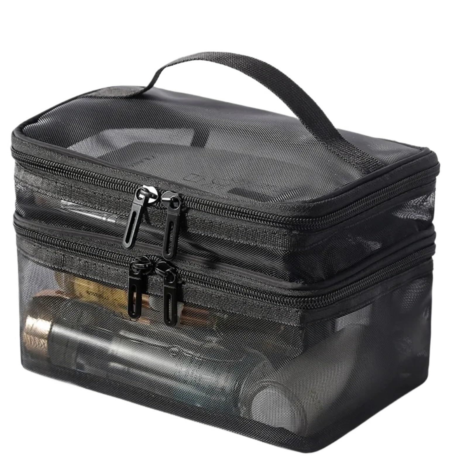 Bolsa organizadora de cosméticos Viaje, Bolsa Almacenamiento con Cremallera Malla Plegable Transparente, Kit Lavado Maquillaje Gran Capacidad, 1 Uds para Viajar(Black)
