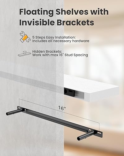 Miniatura 53 de Amada - 3 juegos de estantes flotantes invisibles montados en la pared, estantes modernos de almacenamiento de madera sintética con acabado mate