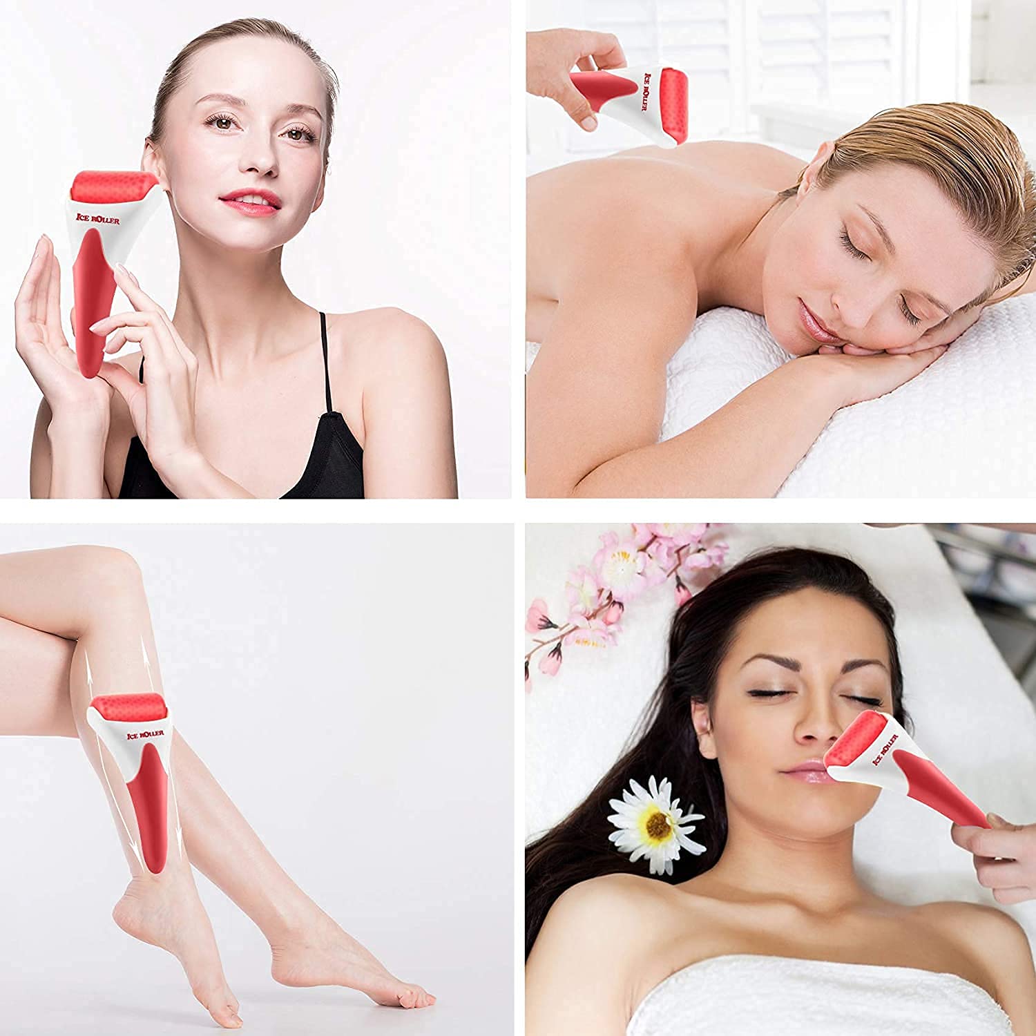 ORILEY Ice Roller Face Massager Facial Skin Care Tool with Cool Gel Beads for Cold Massage Therapy, Reducing Wrinkles & Eye Puffiness (1 Pc, Red) - Image 4 thumbnail