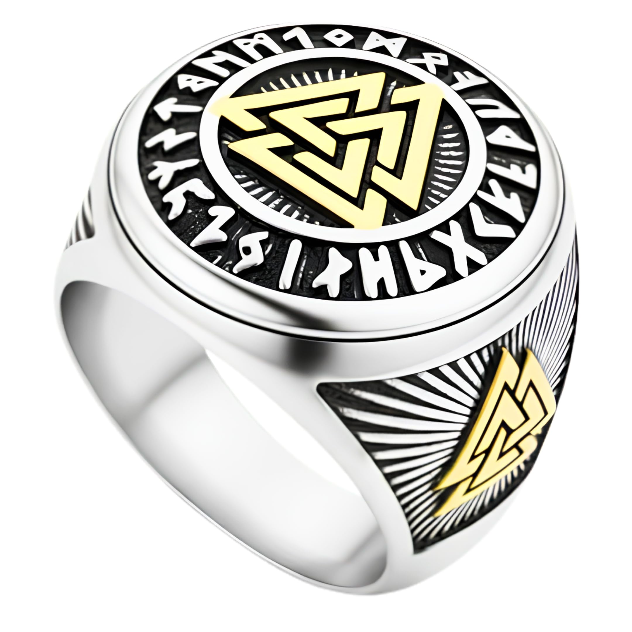the men thing TRIVALK - Titanium Steel Ring - Triple Valknut Ring with Rune Circle Symbol, Odin Symbol Viking Ring for Men & Boys (Size : 21)-picture-2