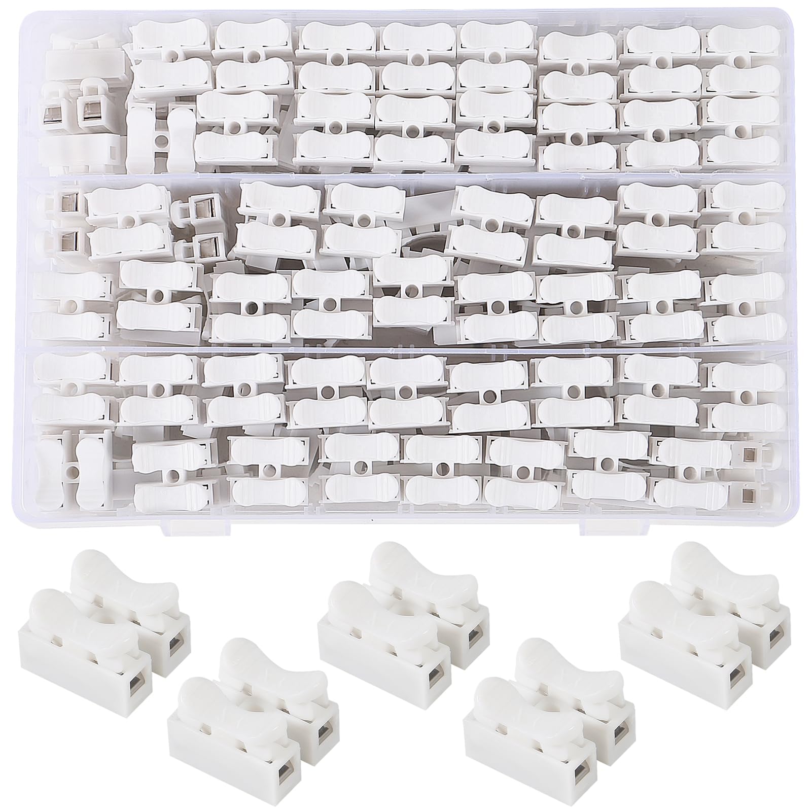 120pcs CH-2 Electrical Cable Connectors Block Push Quick Wire Cable Connector, 10A 220V 2 Pin Push-in Spring Loaded Electrical Connectors for Lighting Electrical and Automotive Wiring Electricity-image-41