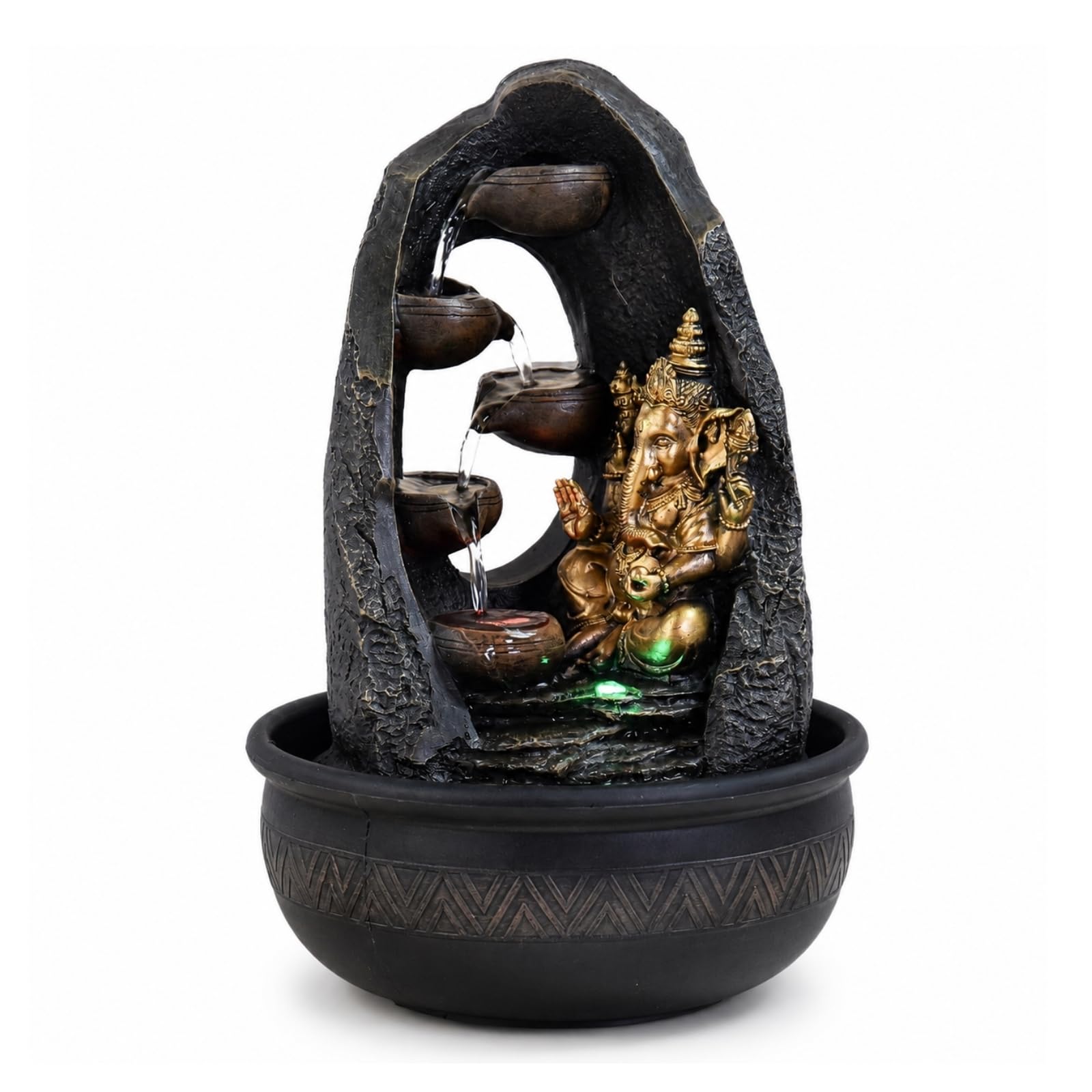 Fontaine d’Intérieur Bouddha Ganesh avec Lumière LED Colorée – Décoration Feng Shui Zen - Fontaine de Table Bureau Chambre Salon - Circuit fermé – Cadeau Porte-Bonheur – H 40cm – Mystic Zen’Light