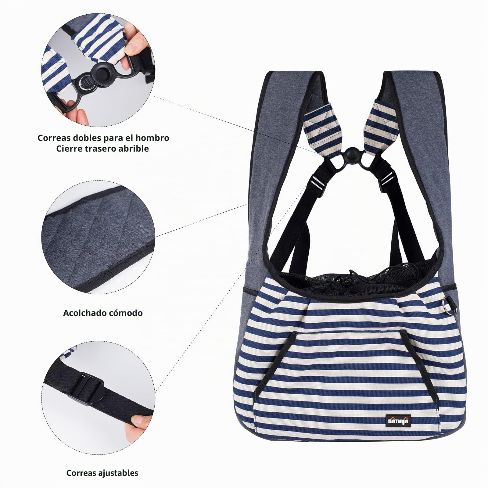 NATUYA Transportador de perro para cachorros, mochila frontal ajustable para mascotas, bolsa de viaje, almohadilla inferior, transportador de mascotas para perros pequeños, gatos, senderismo, camping