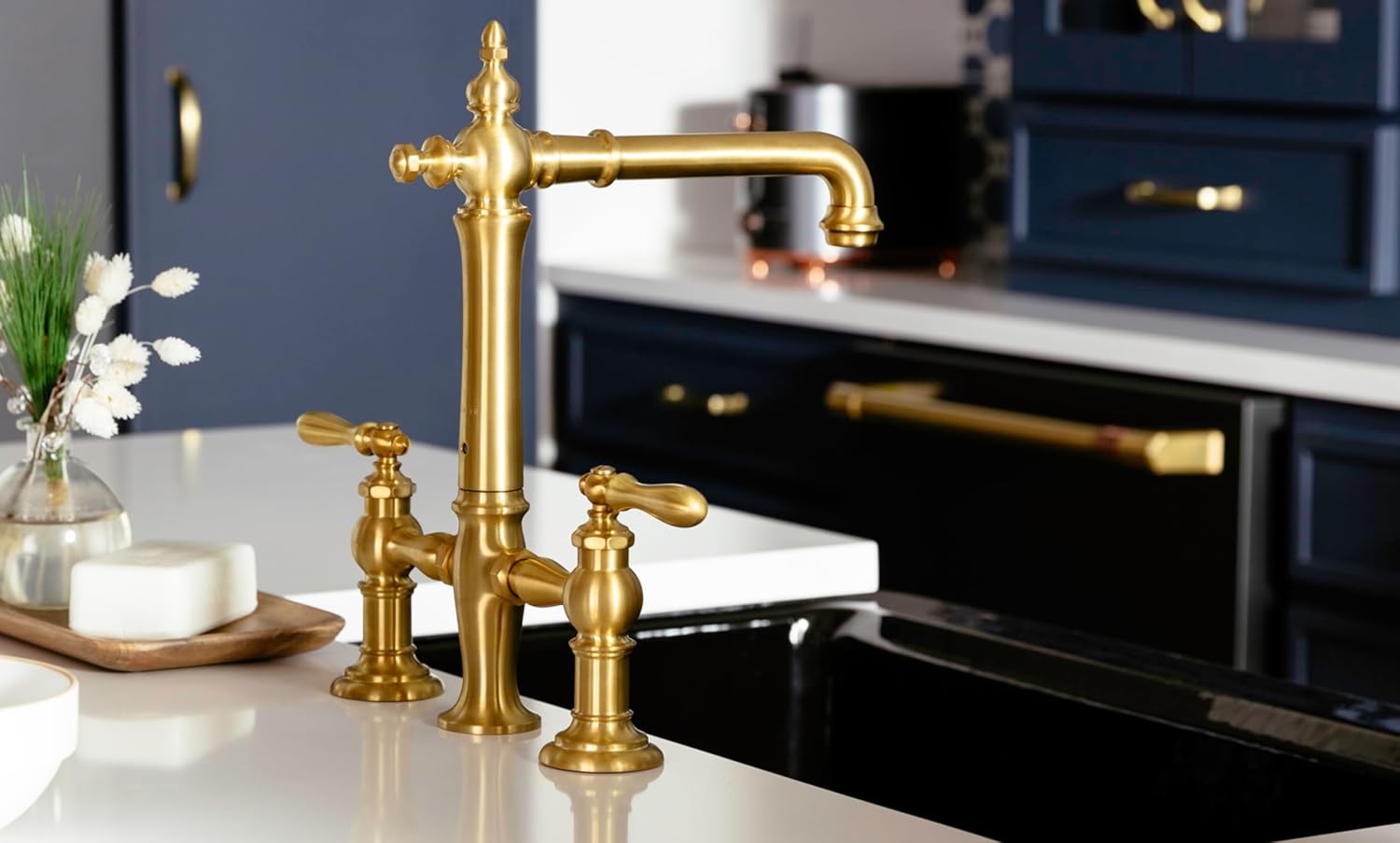 KOHLER Artifacts Two-Hole Bridge Kitchen Sink Faucet With Sidesprayer