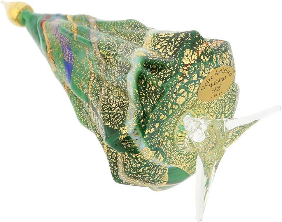 Glass Of Venice Murano Glass Christmas Tree Standing Sculpture - Green and Gold. Christmas Ornament for Holiday Décor, Italian Handmade