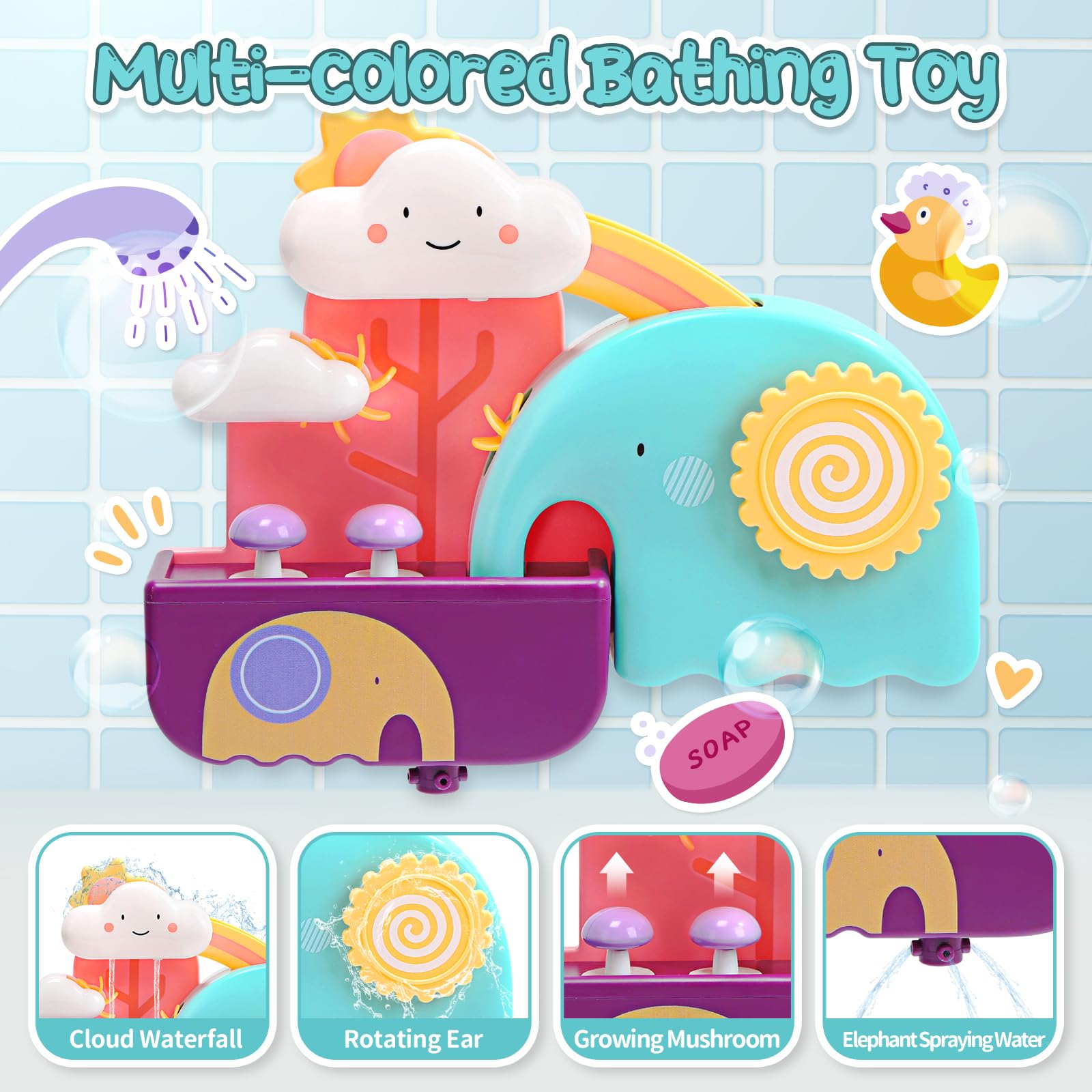 CUTE STONE Juguete de baño para bebé, juguete de baño con tobogán de agua, juguete flotante para pesca de pato, juguete de ducha para niños pequeños, juguete de agua y piscina