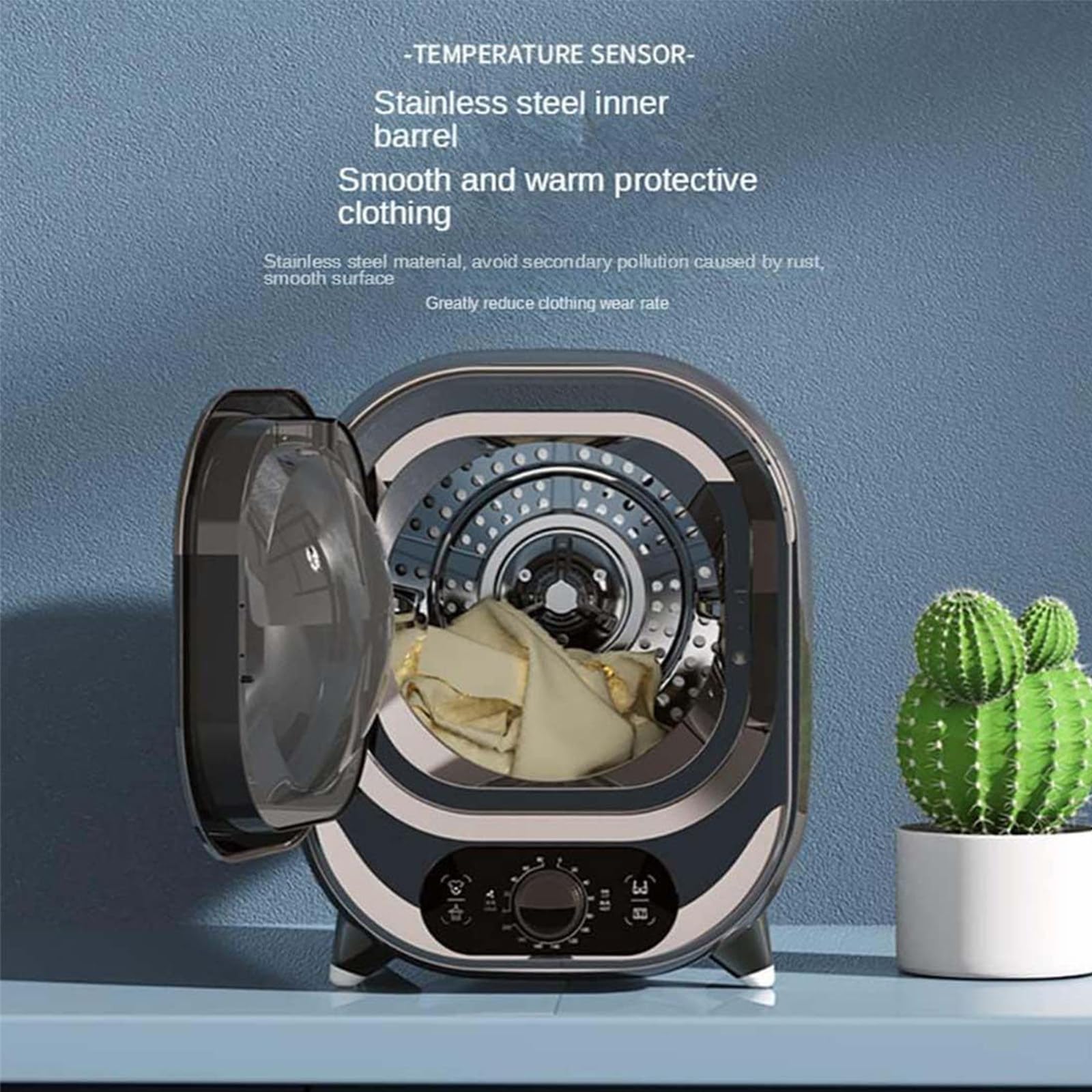 Mini Secadora Compacta con Ventilación,Secadora con Ventilación Independiente,Controles De Perilla Sincronización Libre De Aire Frío Y Caliente,Marrón (Blue)