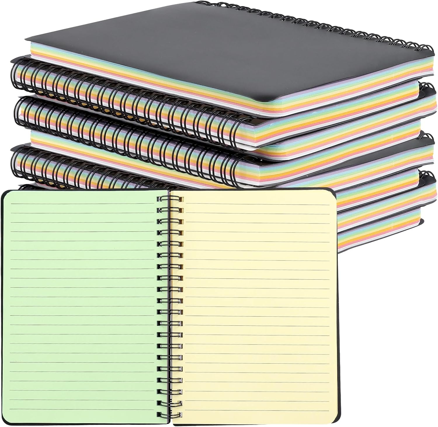 JAPCHET 12 Pack 5 x 7 Inch Spiral Notebooks, Colored Paper Notebook, 100 Sheets Neon Colored Lined Paper Perforated Notebook for Home, Office