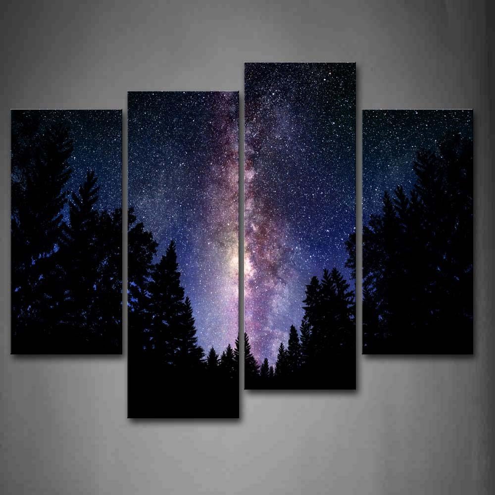 First Wall Art Fantastic Starry Sky and Intensive Trees