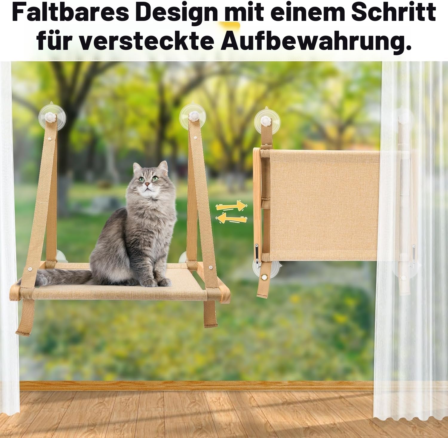 CATISM Faltbare Katzen Fensterliege mit Kissen bis 20 kg, Katzenhängematte Fenstersitz, Katzenfensterhängematten Bett für Indoor Katze, Große Katzen Sitzstange mit Stabilen Saugnapf (50 x 38 cm)