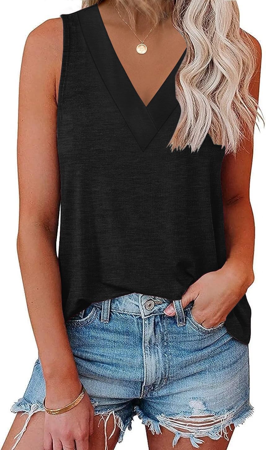 Women V Neck Tank Tops Summer Sleeveless Tunic Casual Basic Shirts True Classic Tees Cute Trendy Clothes