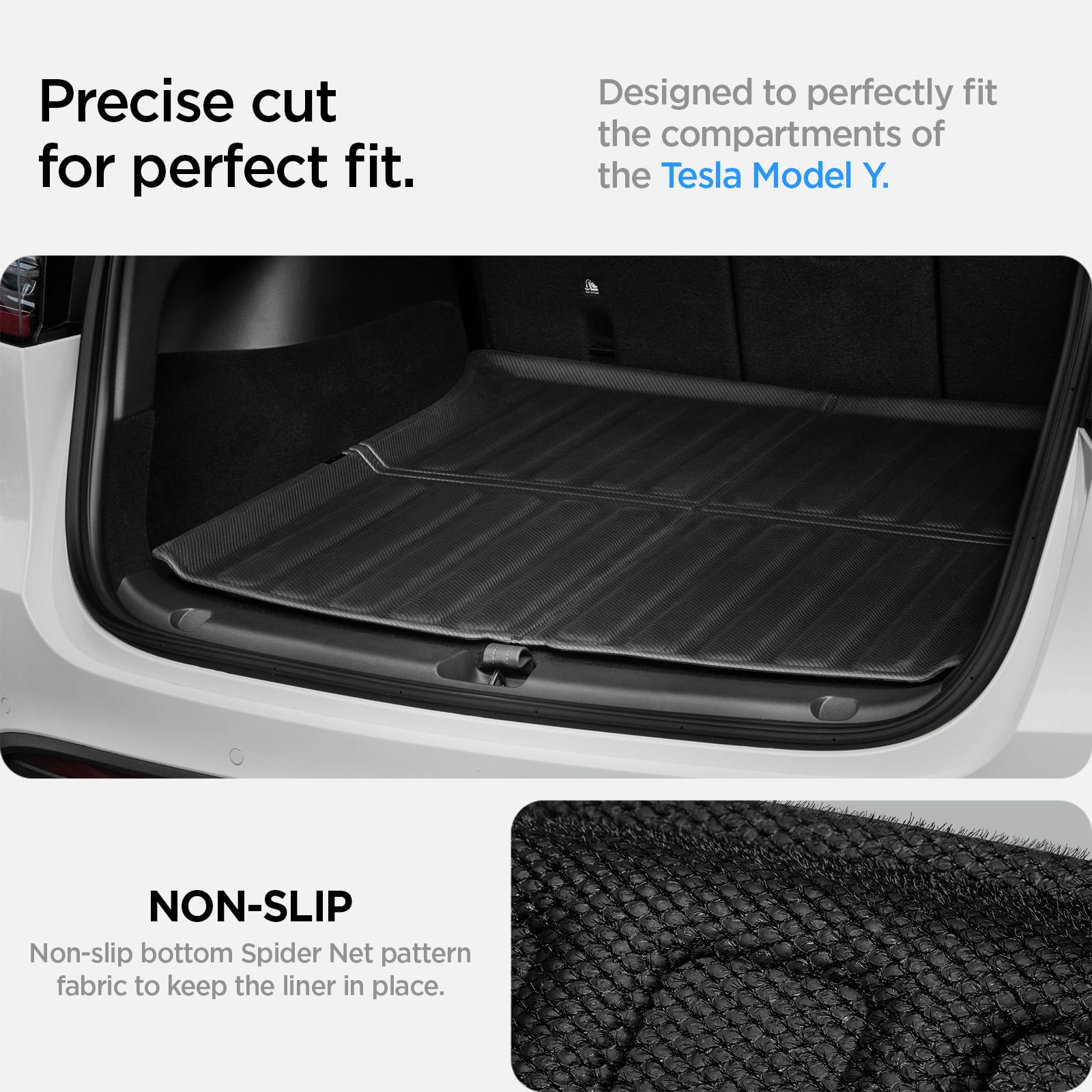 Spigen Tesla Model Y (~2024) Alfombrilla Trasera para Maletero, Alfombrillas para Todo Clima, Revestimiento para Maletero, Material Impermeable, fácil de Limpiar, diseñado para Modelo Y - Carbono