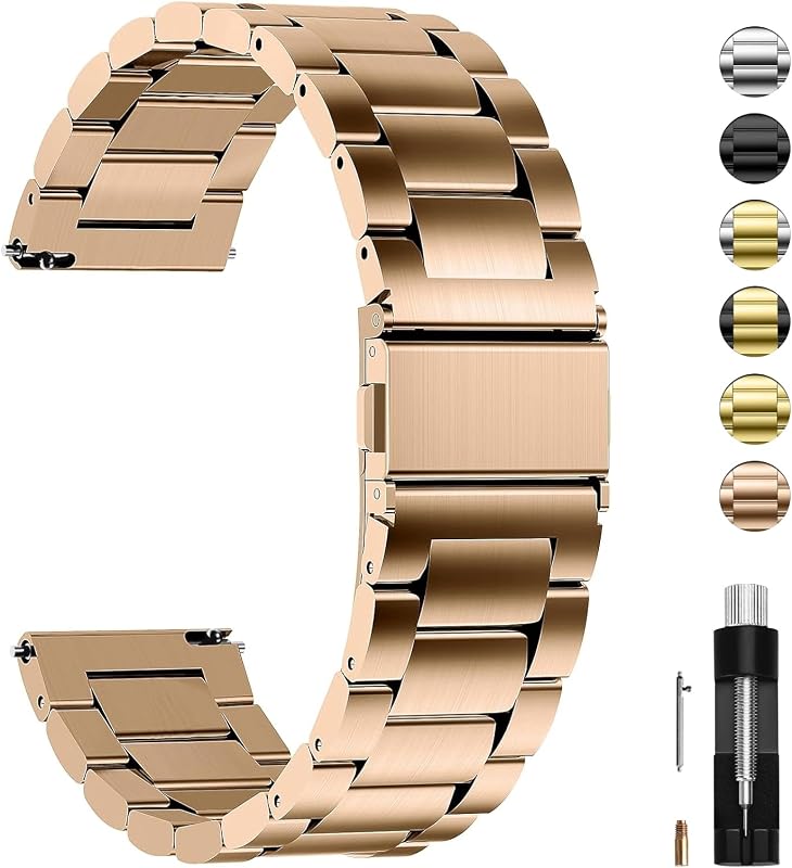 Fullmosa 18mm Quick Release Metal Watch Band for Garmin | With Spring Bars & Link Removal Tool,Replacement Strap for Garmin Venu 2S/3S/4(41mm)/Vivoactive 4S Women Men Rose Gold
