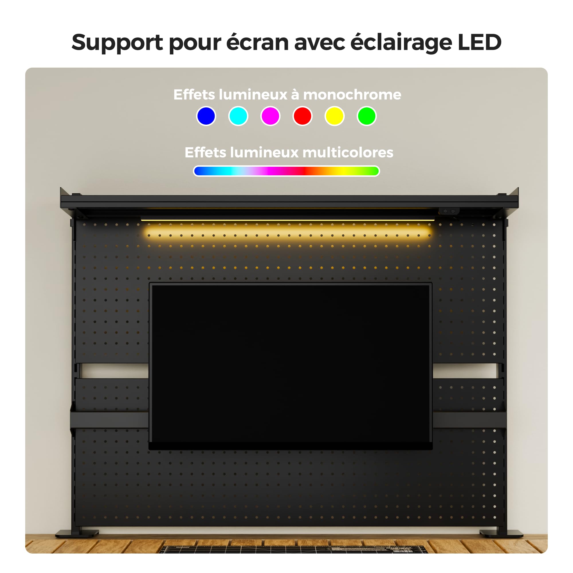 EUREKA ERGONOMIC Desk Pegboard,Panneau perforé en Acier avec Double Support pour écran,Accessoires de Bureau d'ordinateur pour Bureau, 4 Accessoires à Suspendre modulaire,110 × 29 × 86,8 cm, Noir