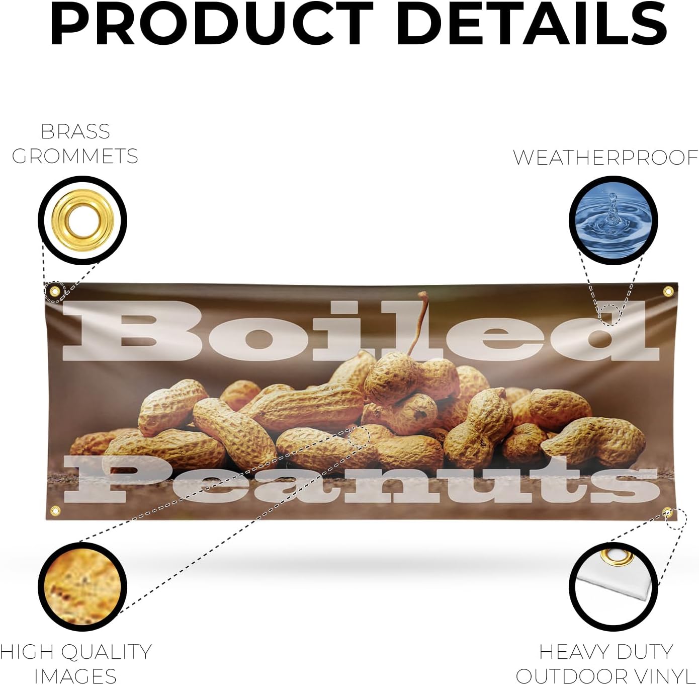 Boiled Peanuts Banner Sign 18 Inch x 48 Inch | 13 oz Vinyl with Metal Grommets | Heavy-Duty Single-Sided Outdoor Durable Printed High-Quality Weatherproof | Made in the USA