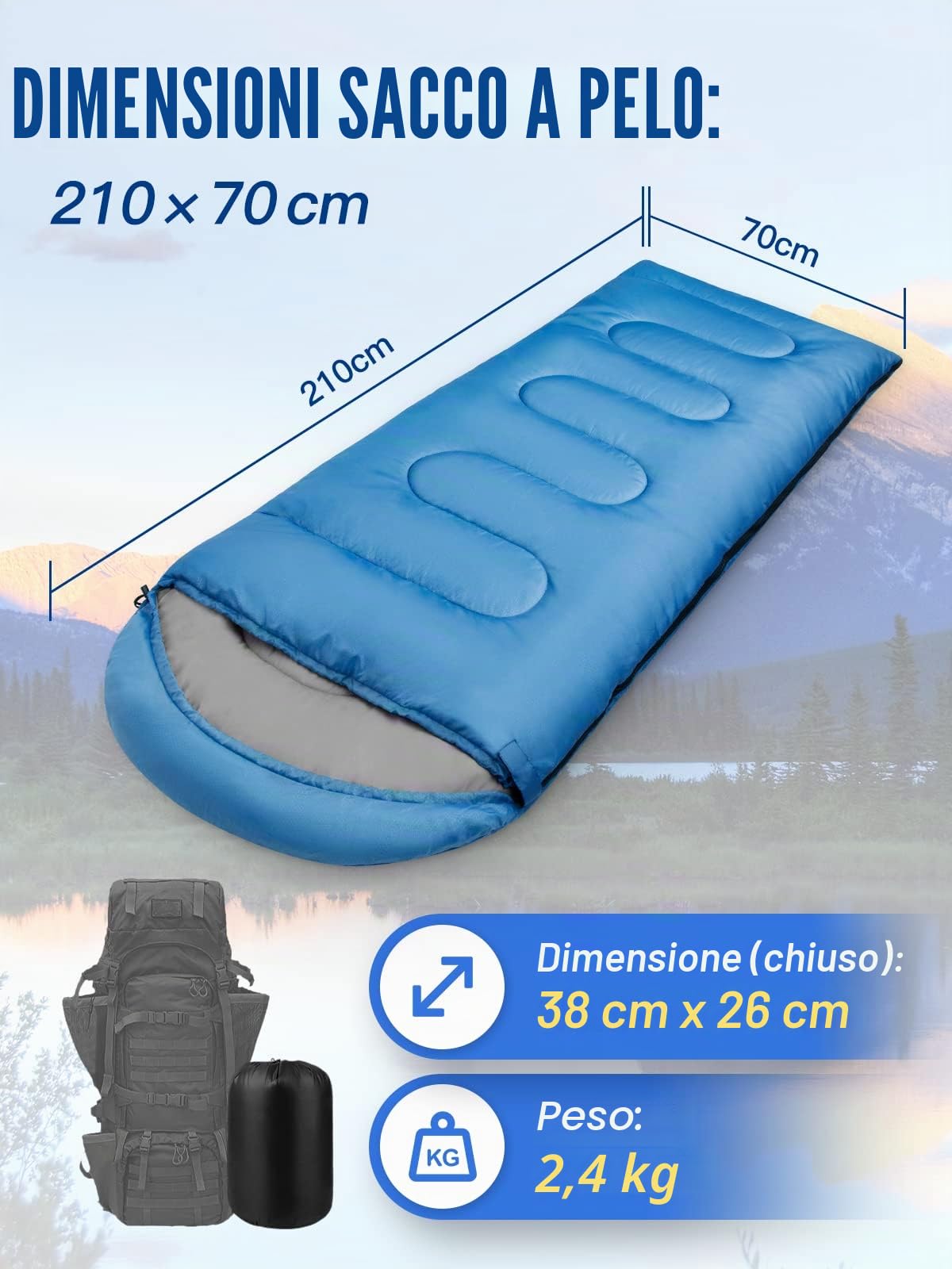 Forceatt Sacco a pelo per 4 stagioni, sacco a pelo invernale, campeggio, viaggi, festival, adatto per diverse stagioni, 2,4 kg