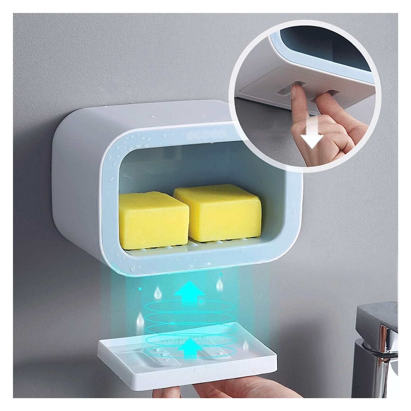 Jabonera La jabonera de drenaje de plástico montada en la pared puede ahorrar espacio y el recipiente de jabón de múltiples capas en el baño se puede utilizar en familias, hoteles,(Blu,Double layer)