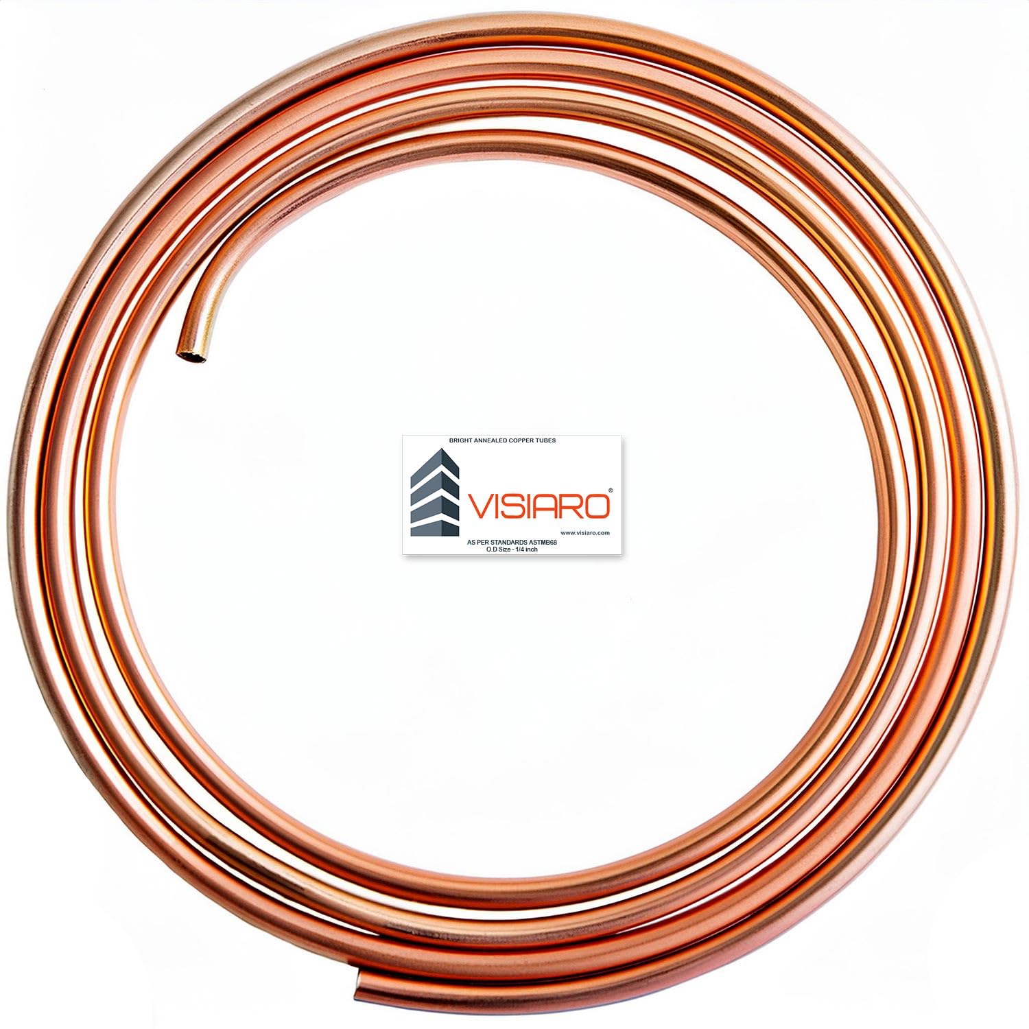 Visiaro Round Soft Copper Tube, 3mtr, Outer Dia 1/4 inch, Wall Thickness 23 swg, Seamless Hollow Pipe Coil for Air Conditioning, Refrigeration, Plumbing Systems and DIY Projects