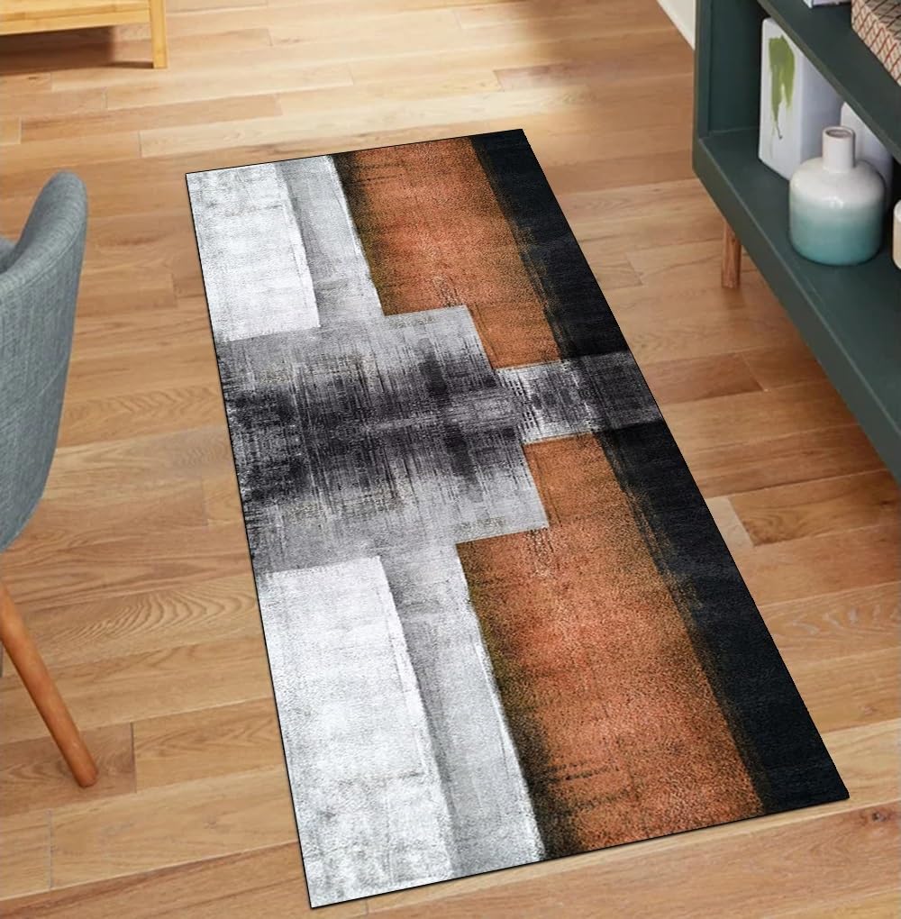 Alfombra de pasillo de 60x350 cm, lavable y antideslizante con diseño abstracto gris