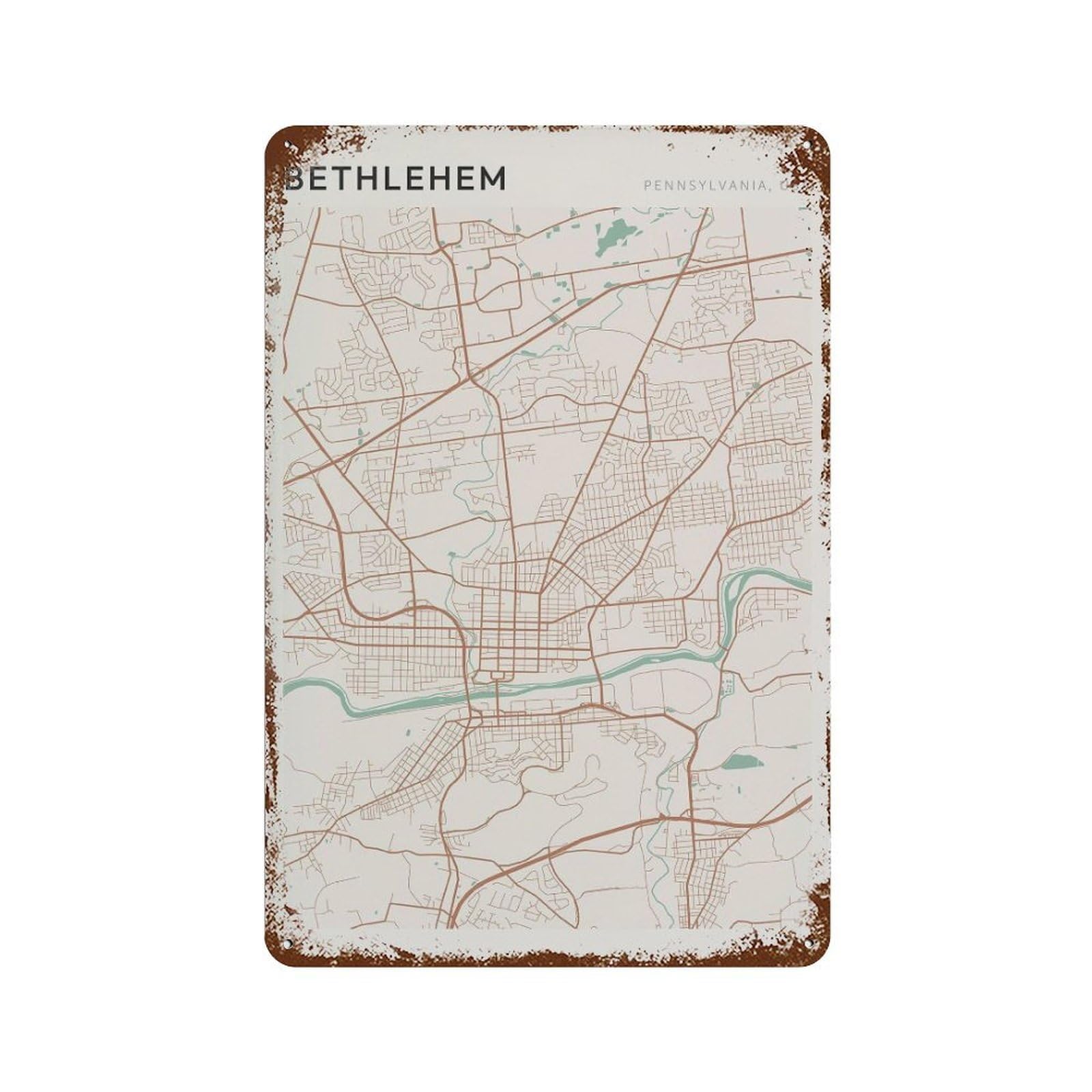xiaoxiaoshen Bethlehem Map Pennsylvania Travel Gift Farmhouse Decor (2) Wall Decor Art Metal Tin Poster Modern Home Decor Art Home Bar Shop Decorations Vintage Sign 30x20cm