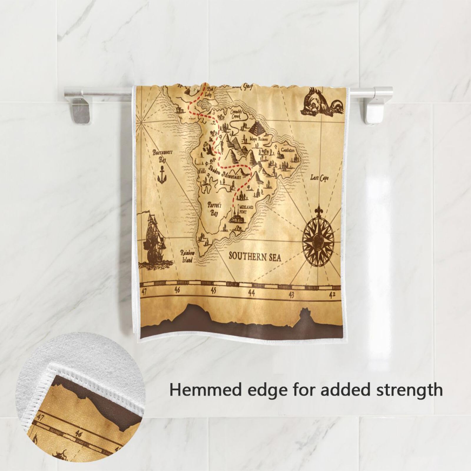 SUABO Toalla de mano con mapa pirata, toalla de algodón para la cara, 30 x 15 pulgadas, para gimnasio, yoga, decoración de baño