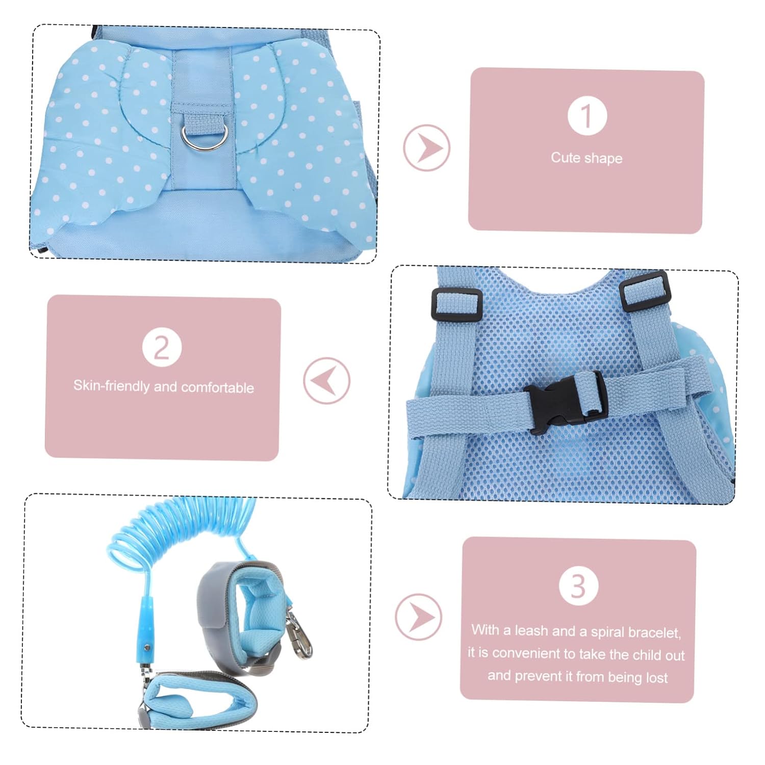 VANZACK Boy Girl Safety Harness Leash Boys and Girls Walking Belt Lost Wrist Link Backpack Chest Strap for Toddlers and
