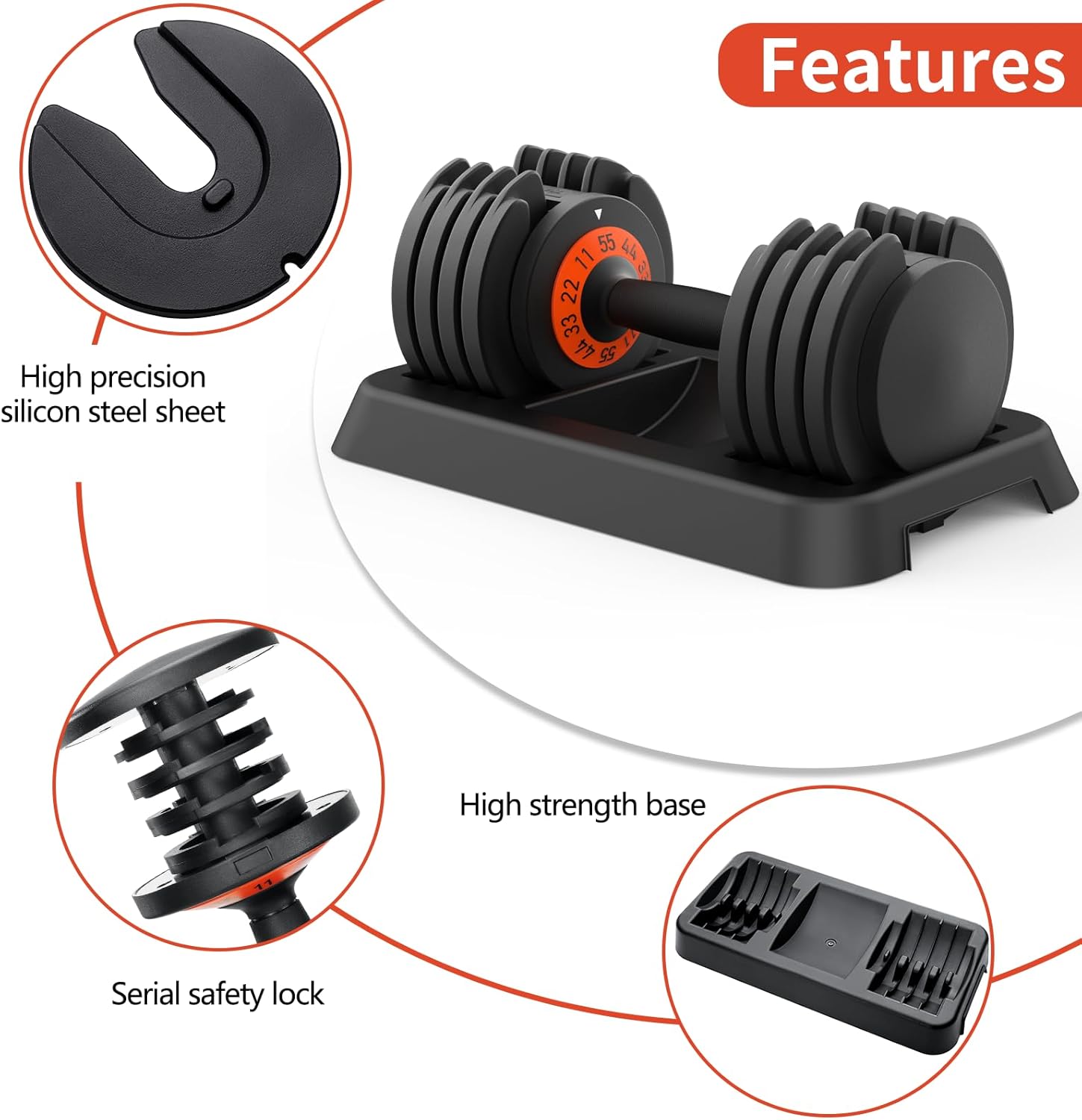 ACCPO Adjustable Dumbbells Set,55LB Dumbbell Pair,Fast Adjustment Weight Dumbbell by Turning Anti-slip Handle,Strength Training Dumbbell with Tray Suitable for Men Women Full Body Exercise