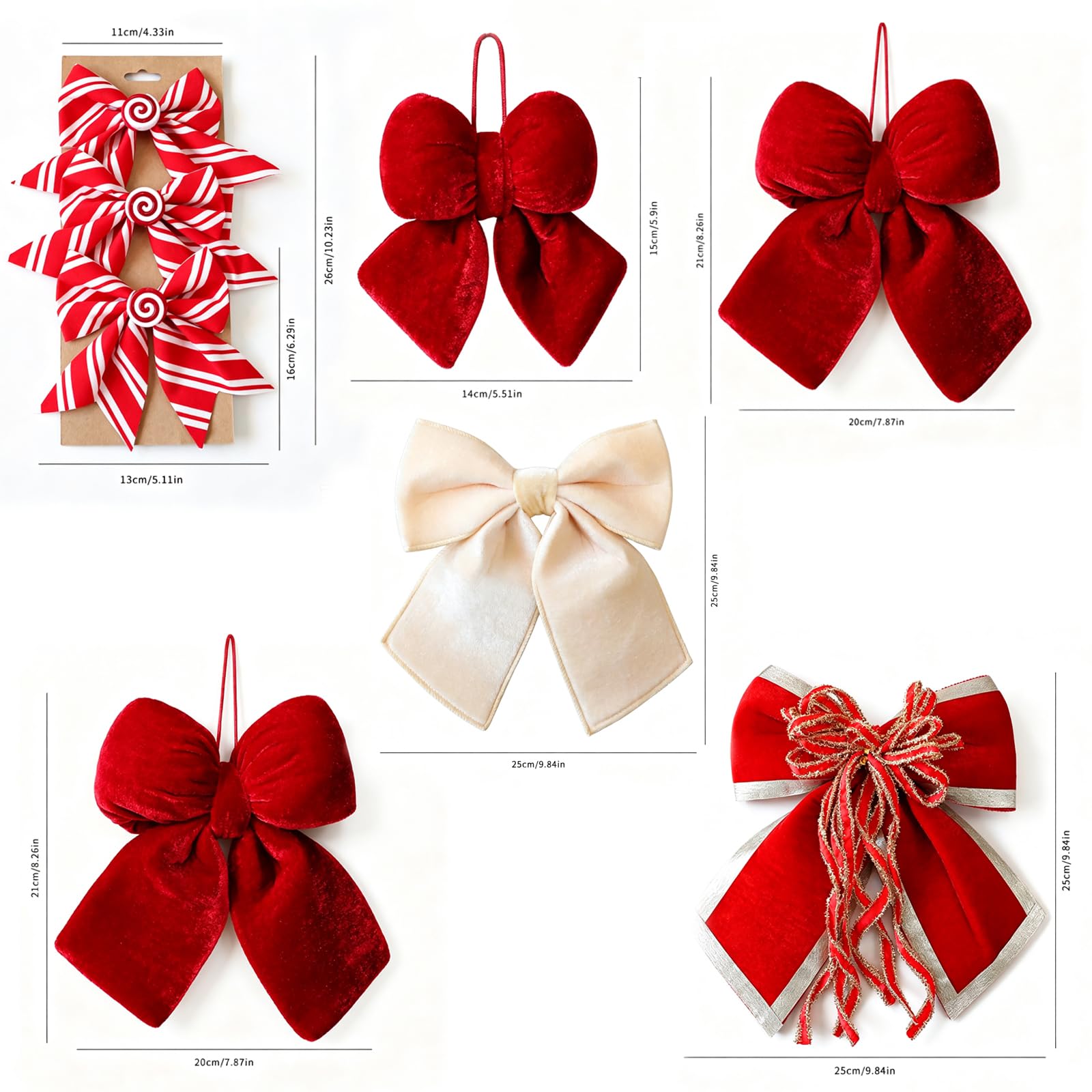 Lazos de Navidad con purpurina, para árbol de Navidad, lazos de terciopelo, decoración