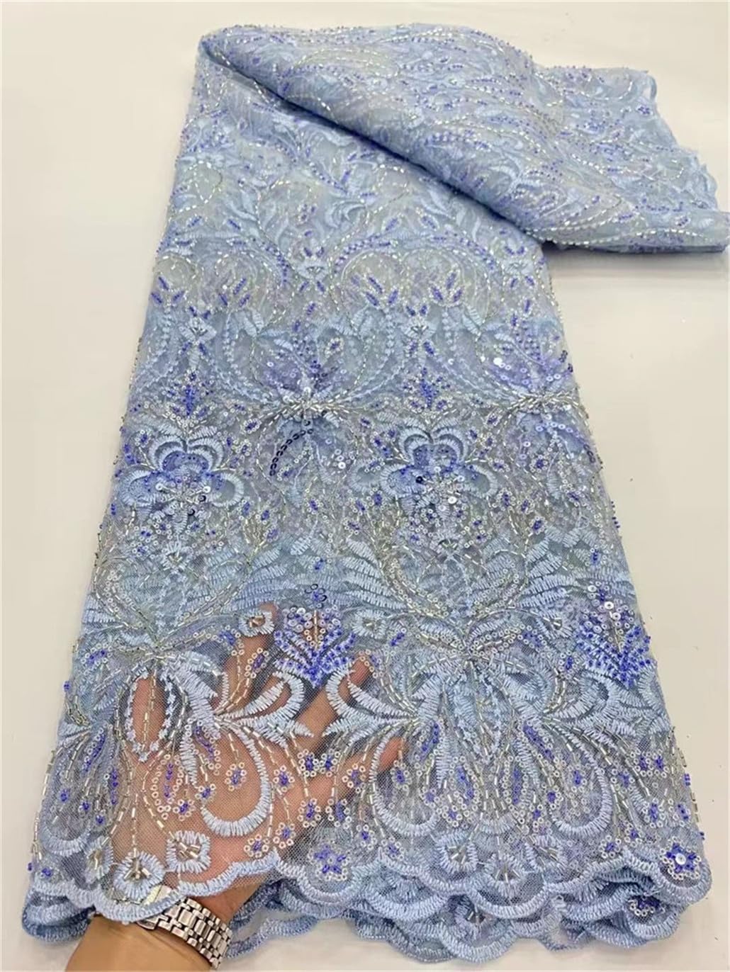 Tissu De Dentelle D'or Africain Avec Paillettes 5Yard Français Tulle Net Brodé Matériel De Maille Pour Robe De Soirée