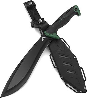 FLISSA 11" Bolo Machete with Patented Shock Absorbing Air Tech Handle - Fixed Blade Camp Knife for Bushcraft, Gardening, Brush Clearing, Includes Nylon Sheath