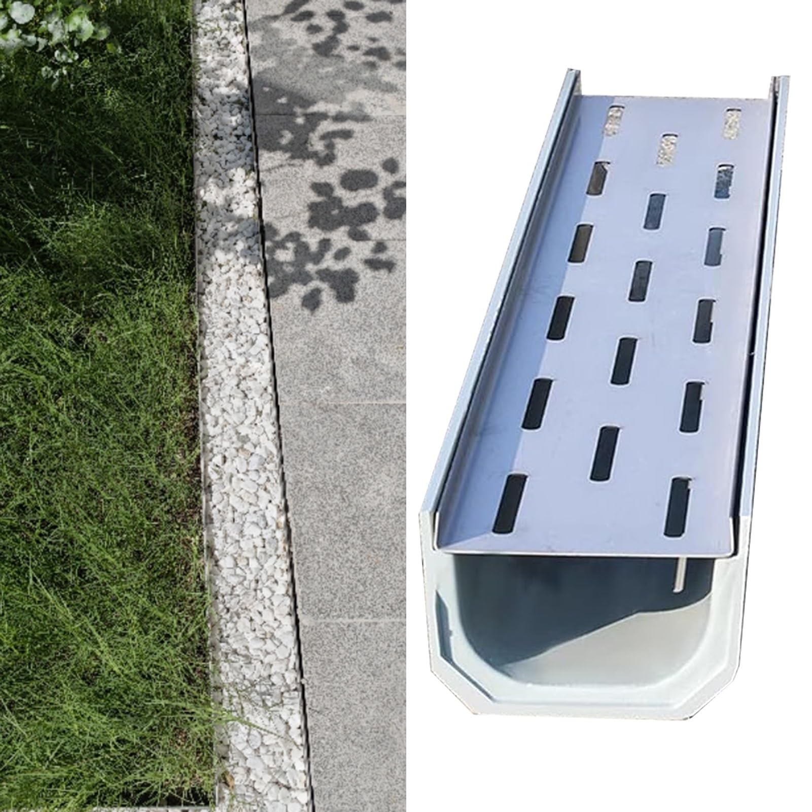 Genérico Kit de Rejilla de Drenaje de Canal de 60 cm/100 cm, Tapa de Drenaje de Zanja extraíble, Sistema de Drenaje de Resina para Patio y Cerca, solución Duradera de tubería de Drenaje de 100 x 16 x