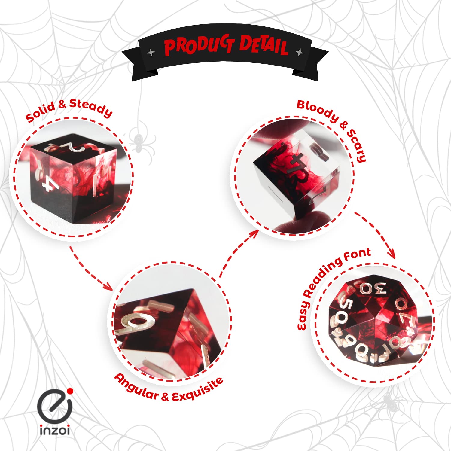 OriCraft Dados D20 De Vampiro – Juego De 7 Dados Poliédricos Con Efecto Sangre Realista – Perfecto Para D&D Y Juegos De Rol