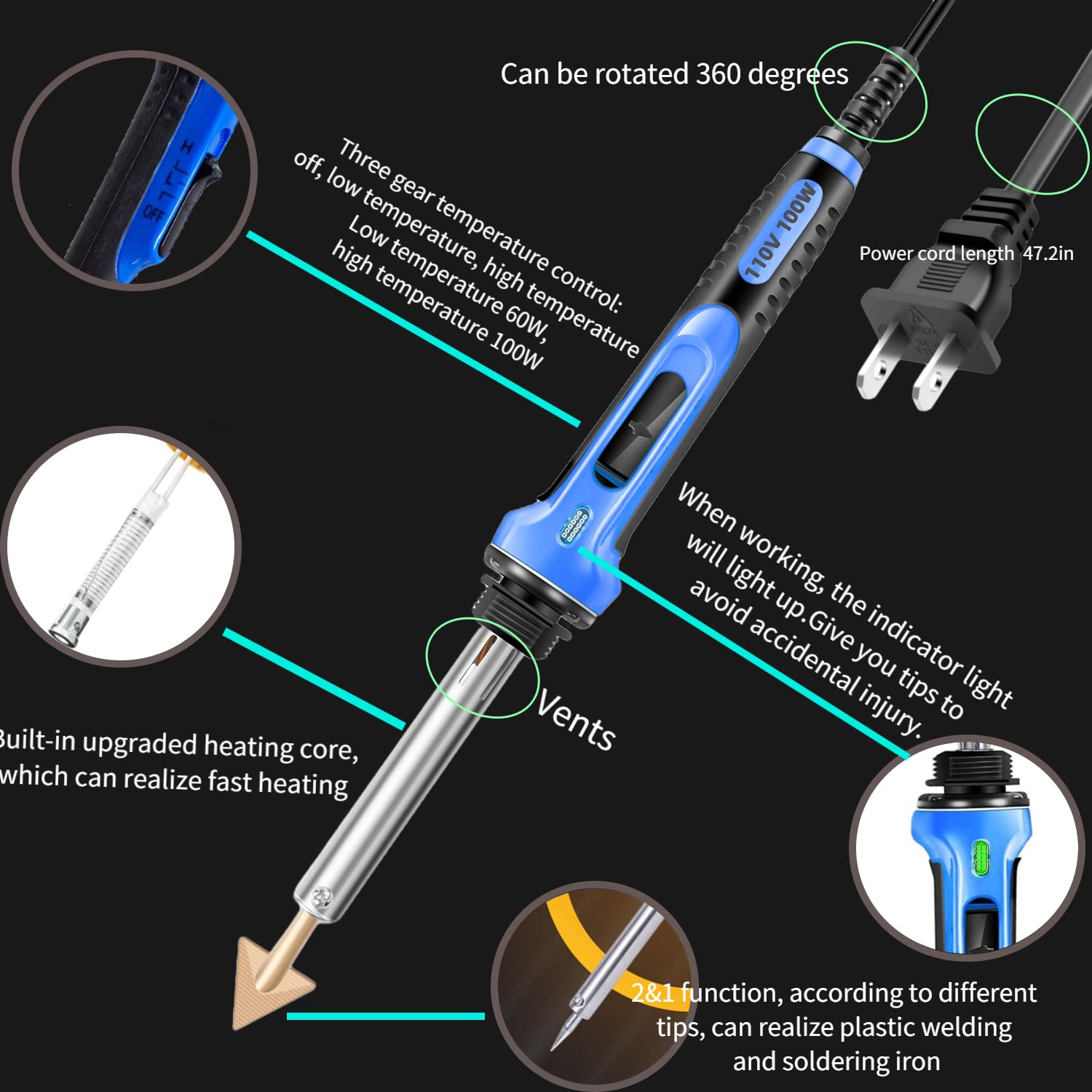 Plastic Welder - 110V-100W Plastic Welding Kit With 140 Plastic Rods, 3 Tips, 3 Wire Mesh, 2 Sandpaper, 1 Aluminum Foil Tape, 1 Stand, 1 Metal Brush, 1 Screwdriver for Bumper Kayak Repair