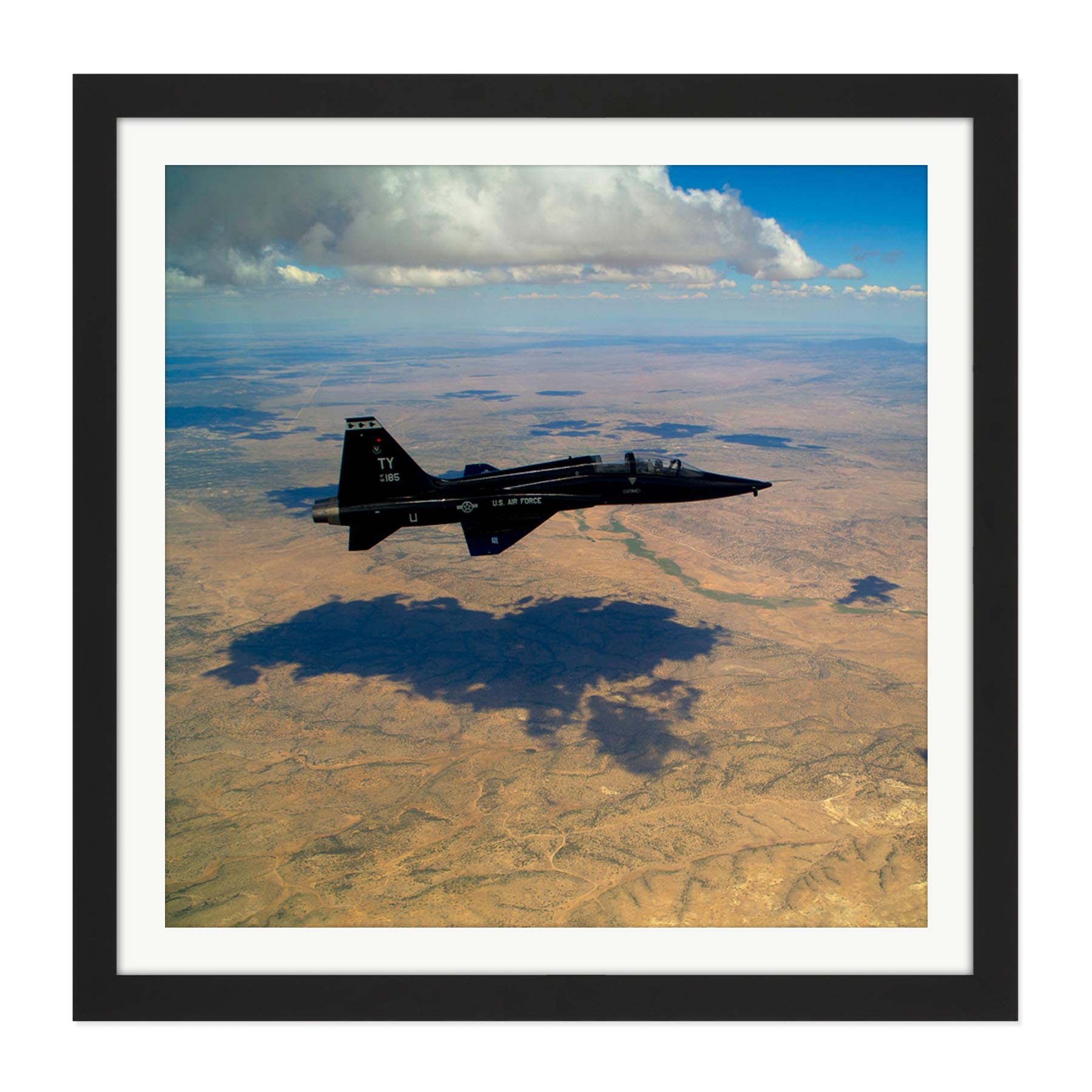 Military USA USAF T-38 Talon Aircraft Fighter Jet Photo Square Wooden Framed Wall Art Print Picture 16X16 Inch