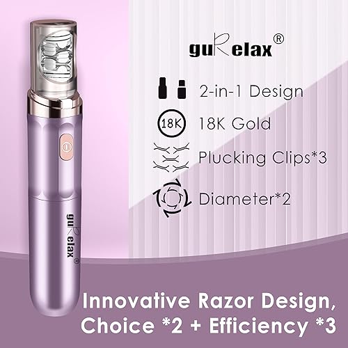 Miniatura 4 de Gurelax Depiladora de depilación para mujeres, depiladora facial recargable, depiladora y afeitadora eléctrica 2 en 1, cabeza chapada en oro de 18