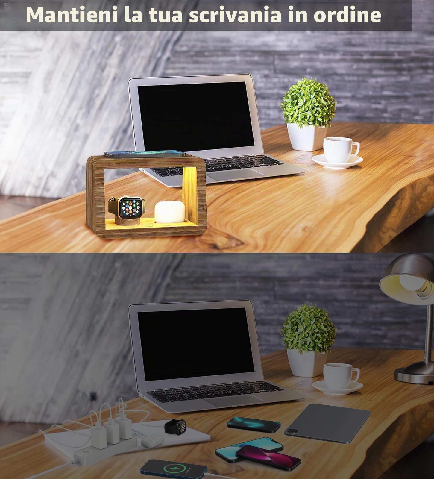 Stazione di ricarica senza fili, lampada da scrivania Alltripal 15 W, caricabatterie wireless veloce, luce notturna con 3 colori e luminosità regolabile, stazione di ricarica per iPhones/Air Podes