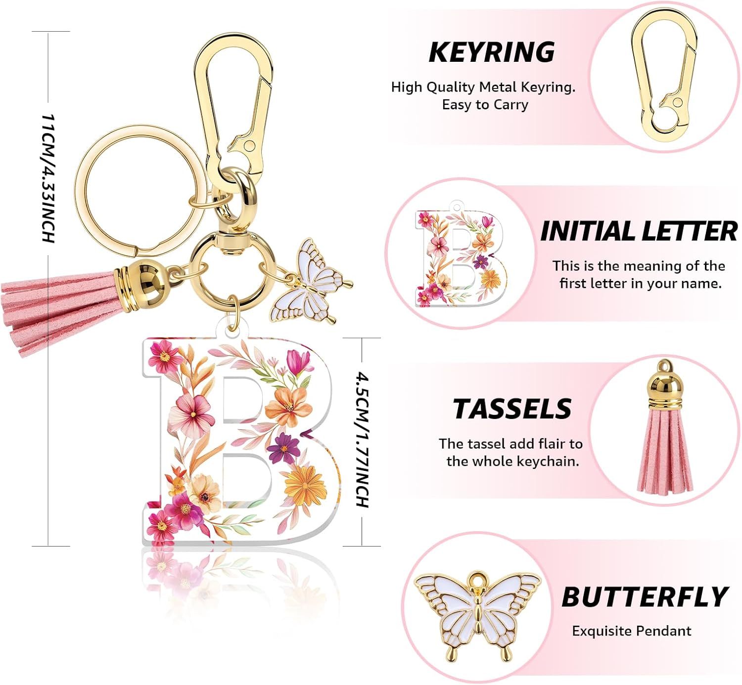 Vadaka Alphabet Initial Letter Keychain Tassel Butterfly Keychain for Wallet Backpack Handbags Initial Key Chain for Women - Image 2