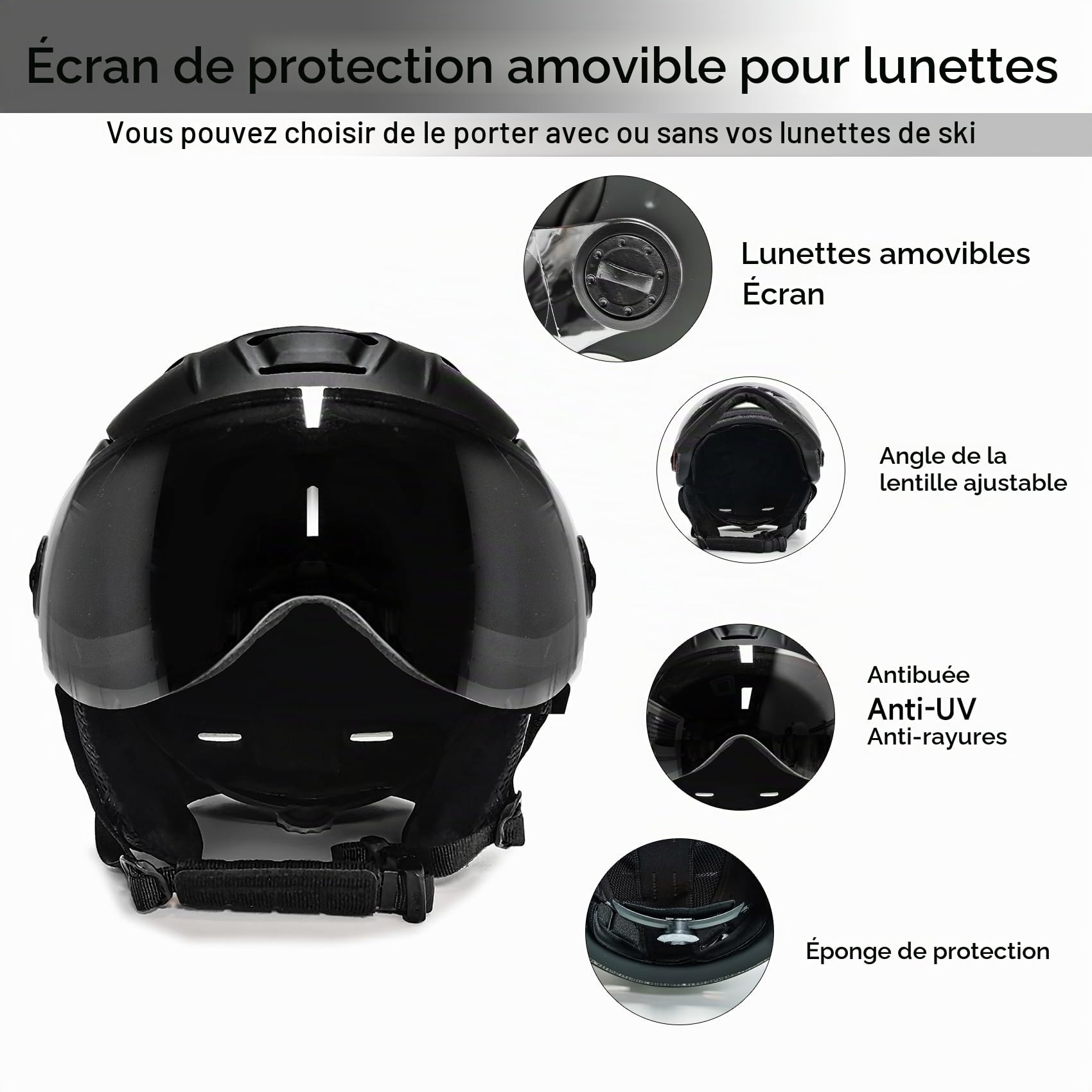 2-en-1 Visière Ski Casque De Snowboard Détachable Masque À Neige Anti-buée Anti-UV Intégré Goggle Bouclier Faible Poids Adultes Hommes Femmes