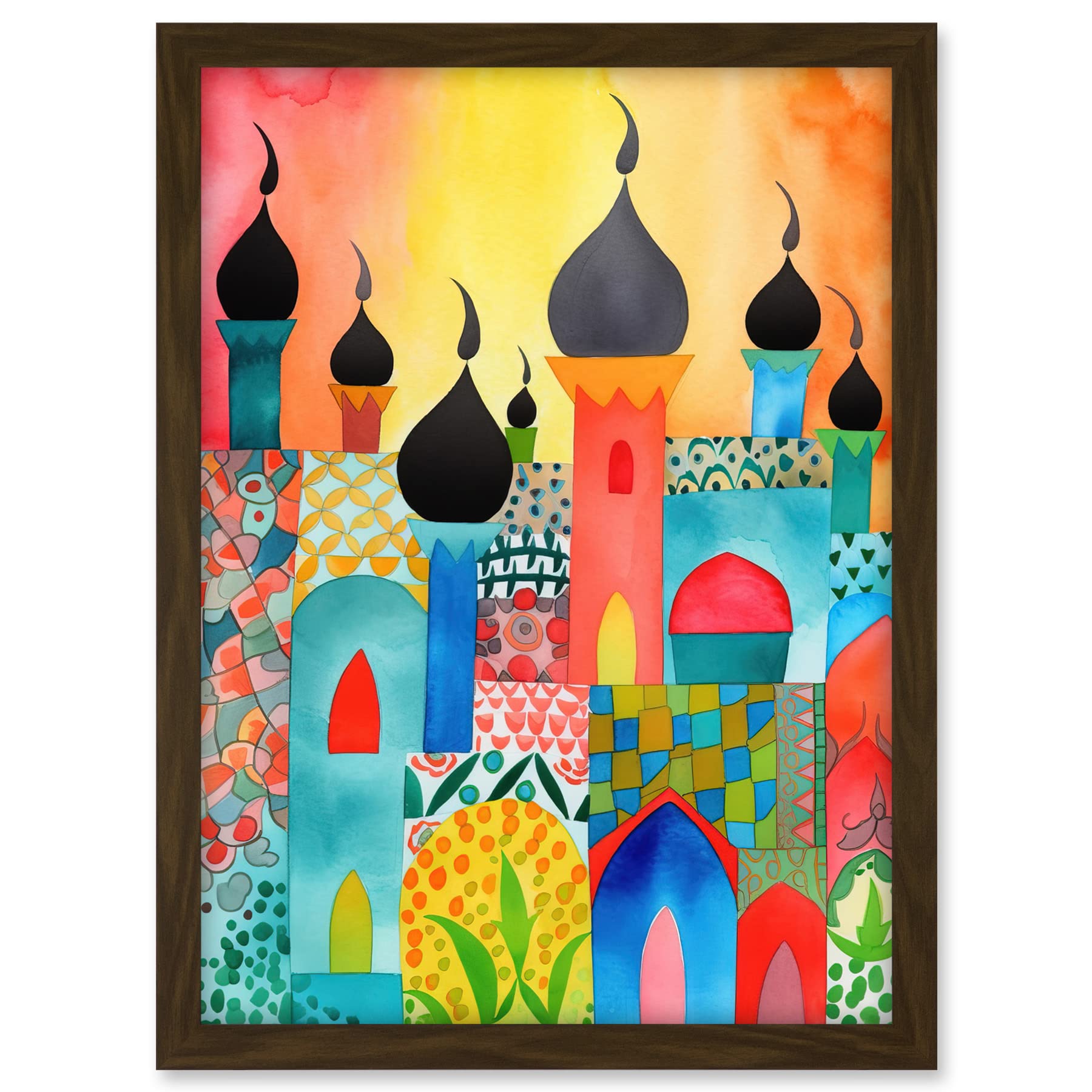 Artery8 Abstract Islamic Cityscape Folk Art Artwork Framed A3 Wall Art Print