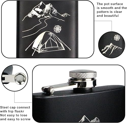 Miniatura 3 de Juego de frasco de acero inoxidable de regalo para hombres, 8 onzas, bar, fiesta, camping, barbacoa, portátil, bolsillo