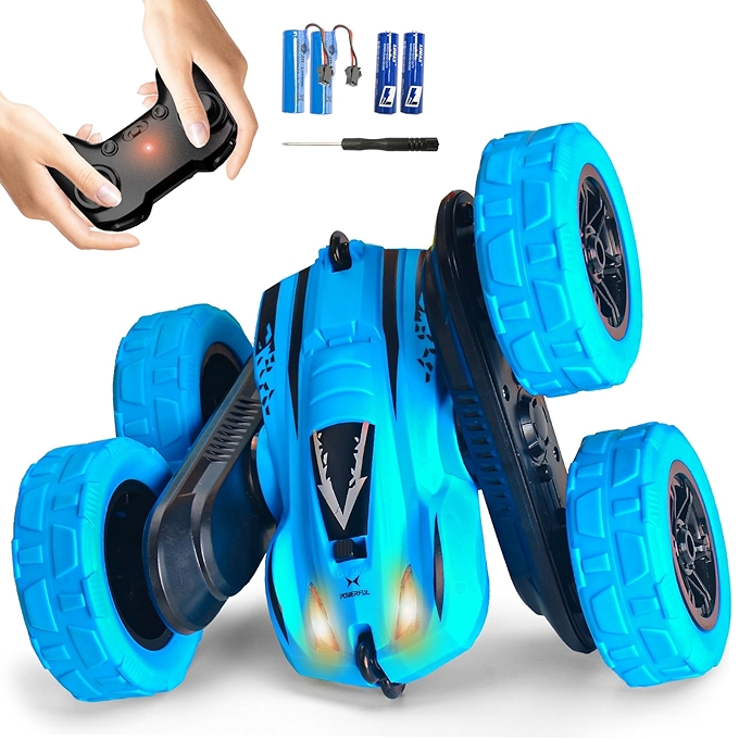 遥控漂移障碍车，360度旋转双面特技车带前灯儿童玩具