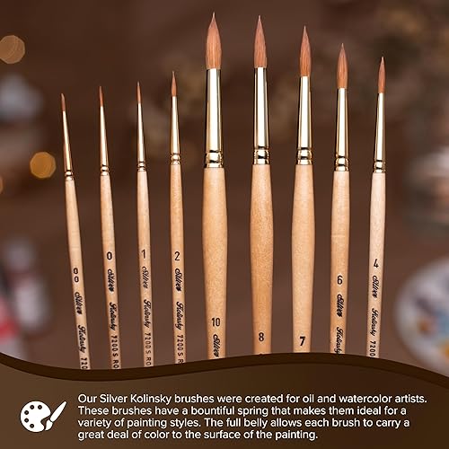 Miniatura 36 de Silver Brush Limited 7200S4 Kolinsky - Pincel redondo para acuarela y aceite, tamaño 4, mango corto