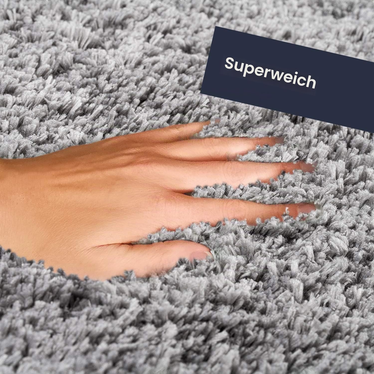 WohnDirect Premium Hochflor Badezimmerteppich Grau • Rutschfester & Extra Flauschiger Badvorleger • Badteppich, Badematte Rund Ø 70 cm