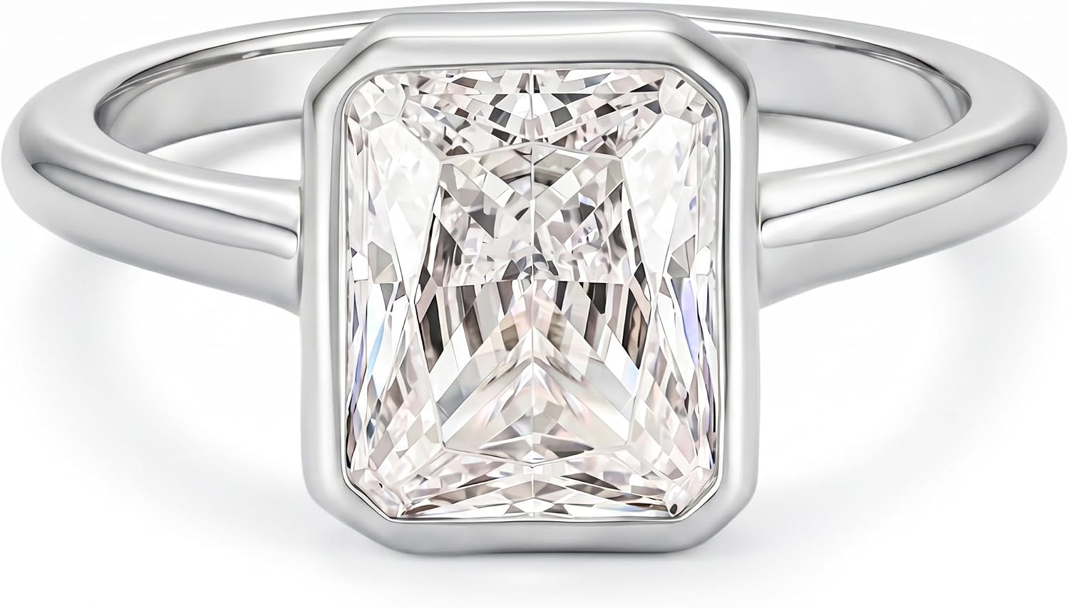 4CT Radiant Cut CZ Engagement Rings for Women, Travel Bezel Solitaire Promise Wedding Bands, 14K Gold/White Gold Plated Simulated Diamond Rings Size 5-9