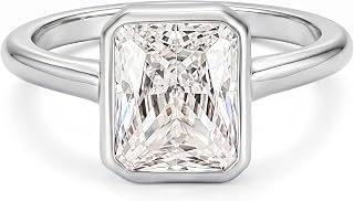 여성용 4CT 래디언트 컷 CZ 약혼 반지, 여행용 베젤 솔리테어 약속 웨딩 밴드, 14K 골드/화이트 골드 도금 모조 다이아몬드 반지 사이즈 5-9