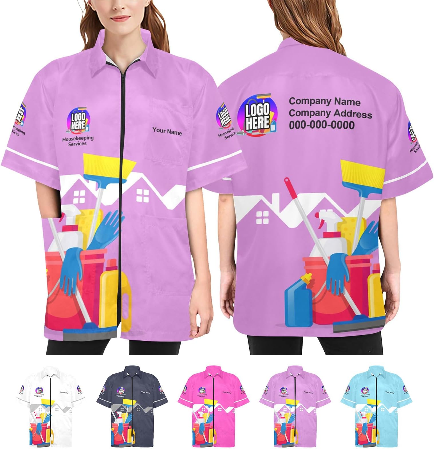 Custom Housekeeping Cleaning Uniform – Personalized Waterproof Smock with Logo & Name for Housekeeper or Cleaner