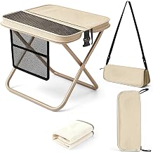 Portable Collapsible Folding Stool for Adults, 16" Tall Camping Stool with 3 Pockets & Shoulder Strap, Heavy Duty Travel Chair Lightweight Backpack Seat for Hiking Fishing Hiking Gardening