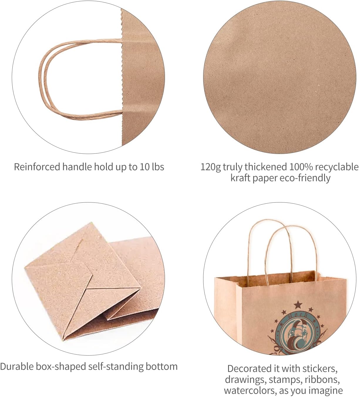 COGLARING 100Pcs Brown Gift Bags with Handles - 11x5.9x11 Inch Kraft Paper Bags for Parties, Weddings, Shopping, Grocery, Takeout & Retail - Bulk Brown Paper Gift Bags - Image 3